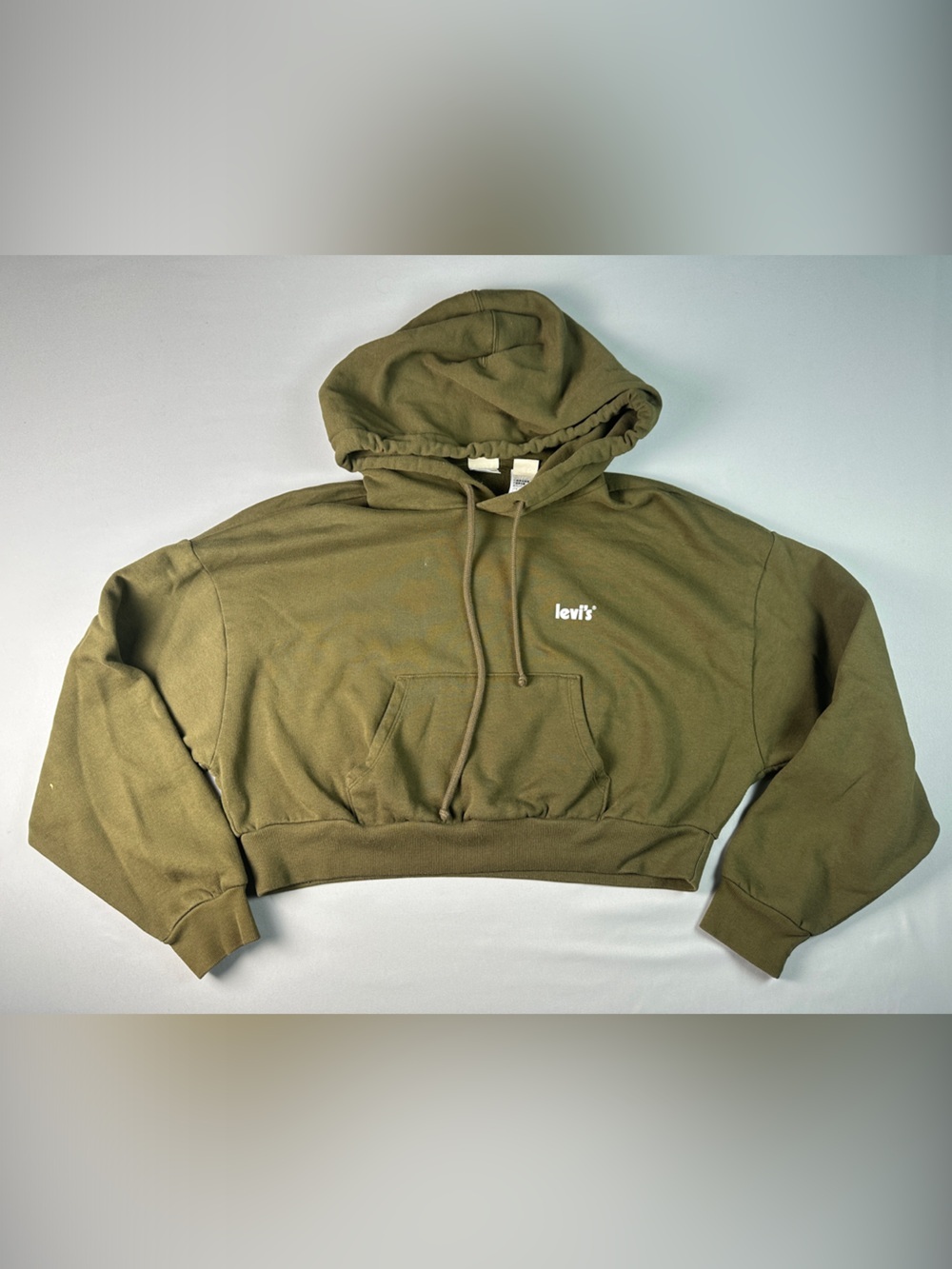 Levi’s Women’s Crop Hoodie Olive Green Sweatshirt Medium